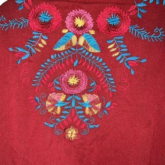 ALTER’D STATE Kimono Top Open Front Floral Embroidered Burn Red S/M - Picture 7 of 8